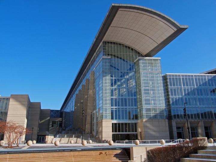 An outside view of the McCormick Place West building in Chicago, IL
